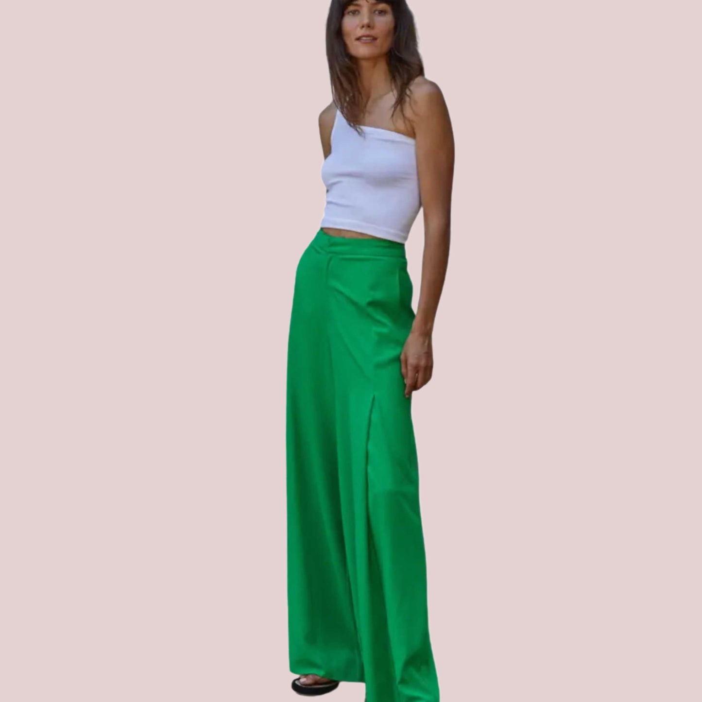 Green High Waisted Wide Leg Trouser - BashStyling