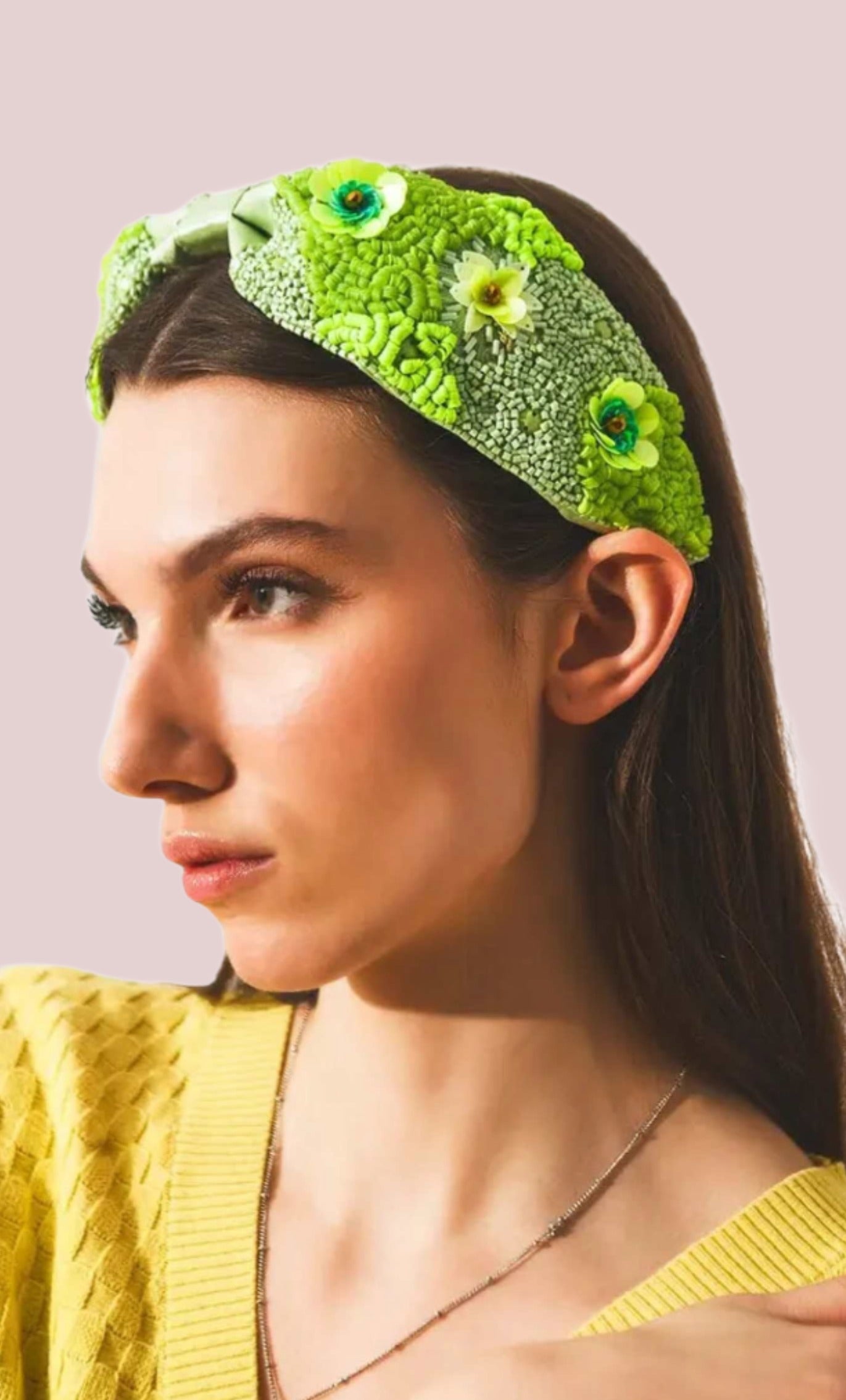 Chunky headband with embellished green flowers - BashStyling