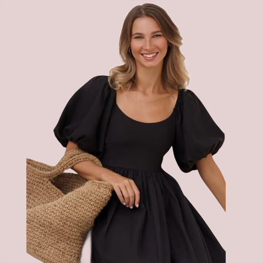 Cherie Puff Sleeve Midi - Black - BashStyling