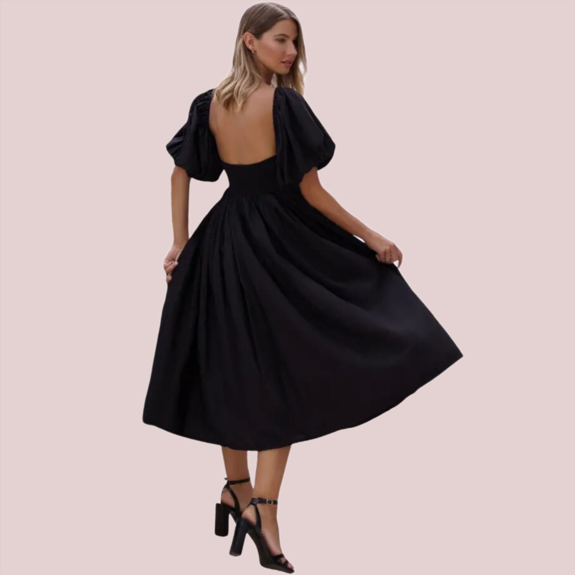Cherie Puff Sleeve Midi - Black - BashStyling