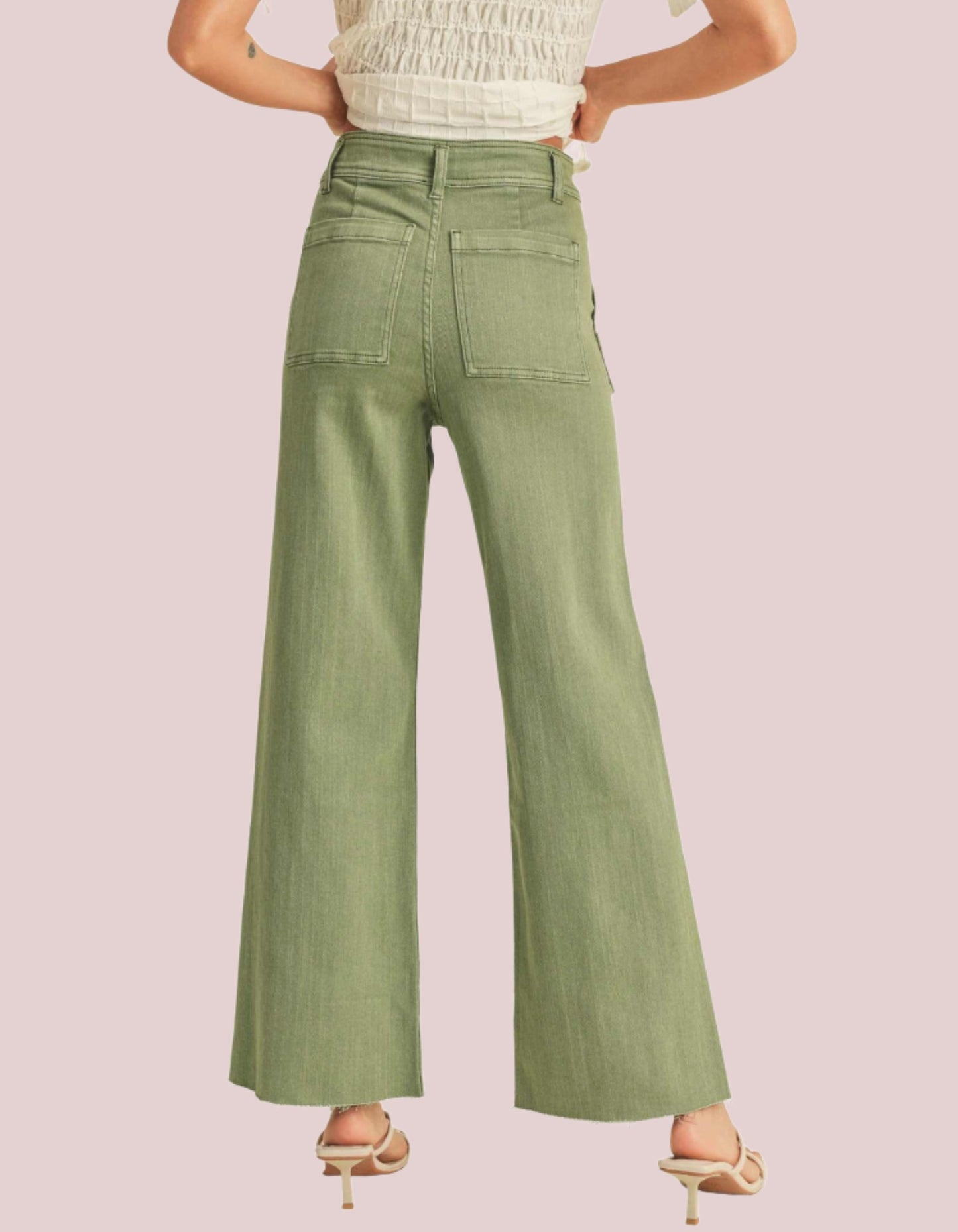 Dye and Wash Cotton Stretch Wideleg Pant in Avocado - BashStyling
