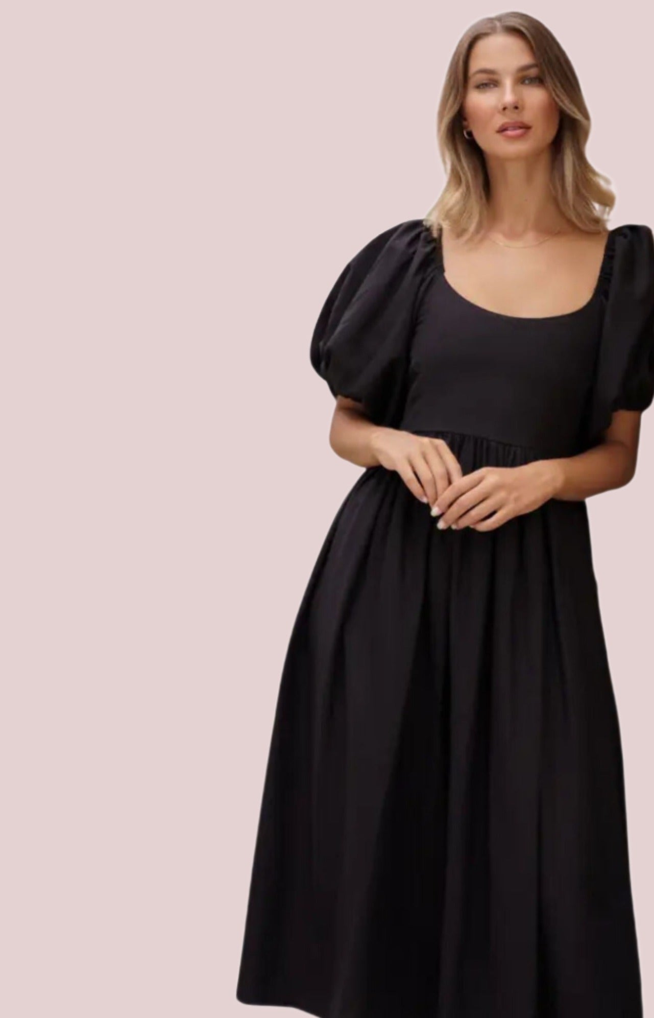 Cherie Puff Sleeve Midi - Black - BashStyling