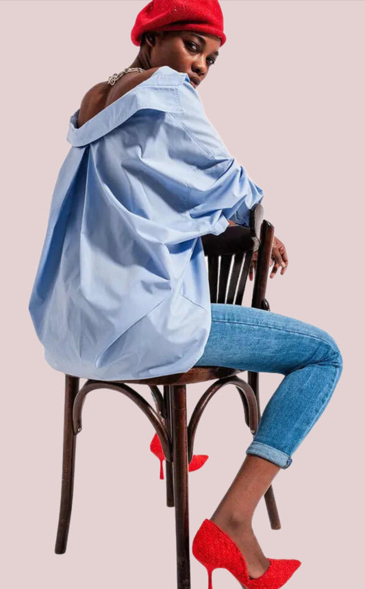 Relaxed poplin shirt in blue - BashStyling