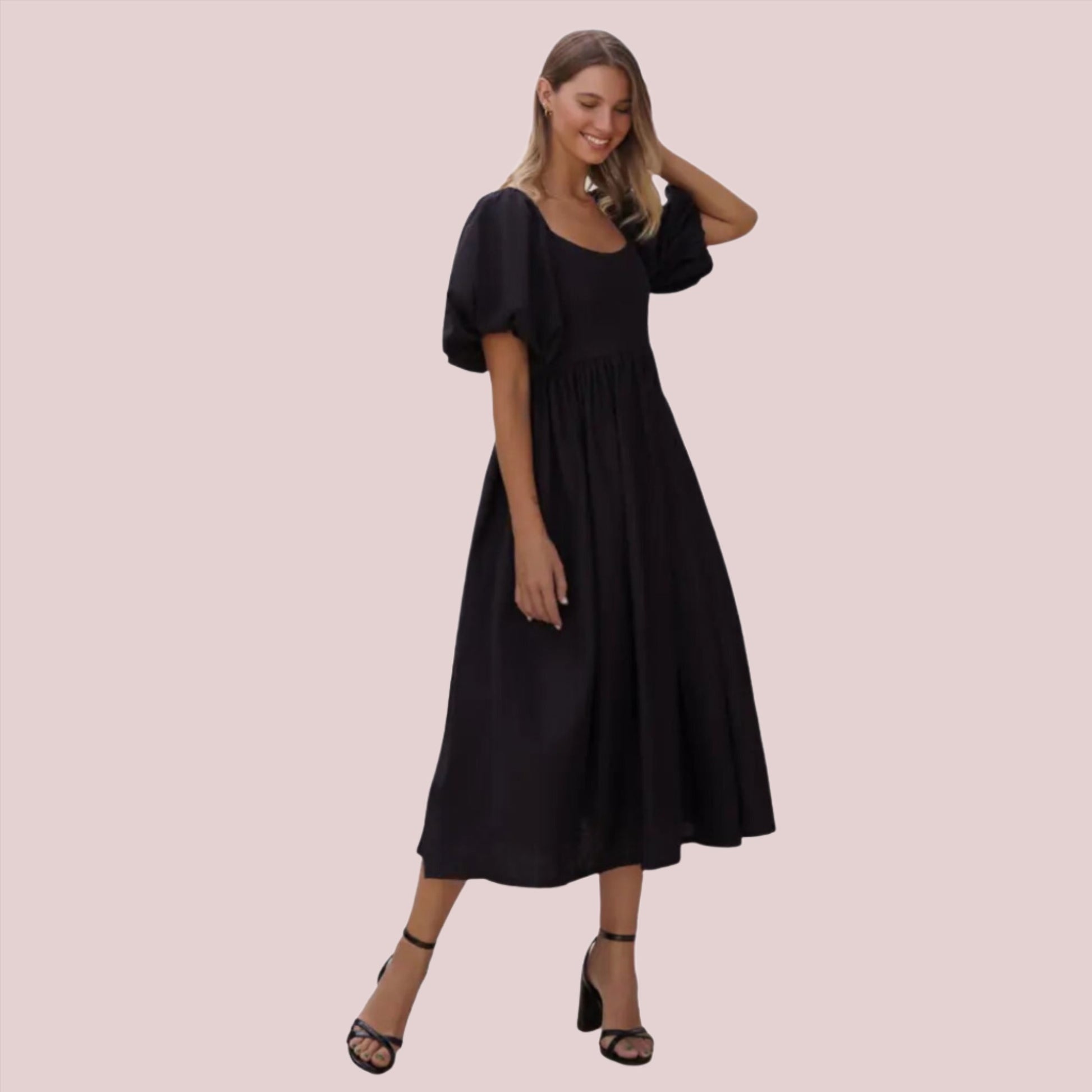 Cherie Puff Sleeve Midi - Black - BashStyling