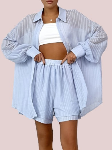 Stripe textured shirt boxer short set - BashStyling