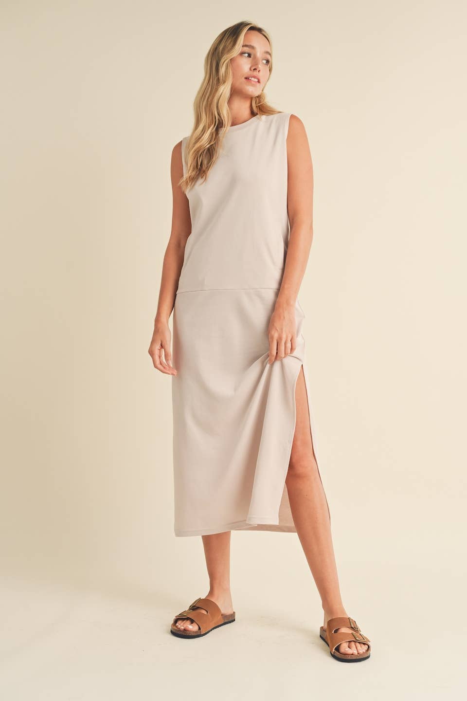 Sleeveless Terry Cloth Midi Dress - BashStyling