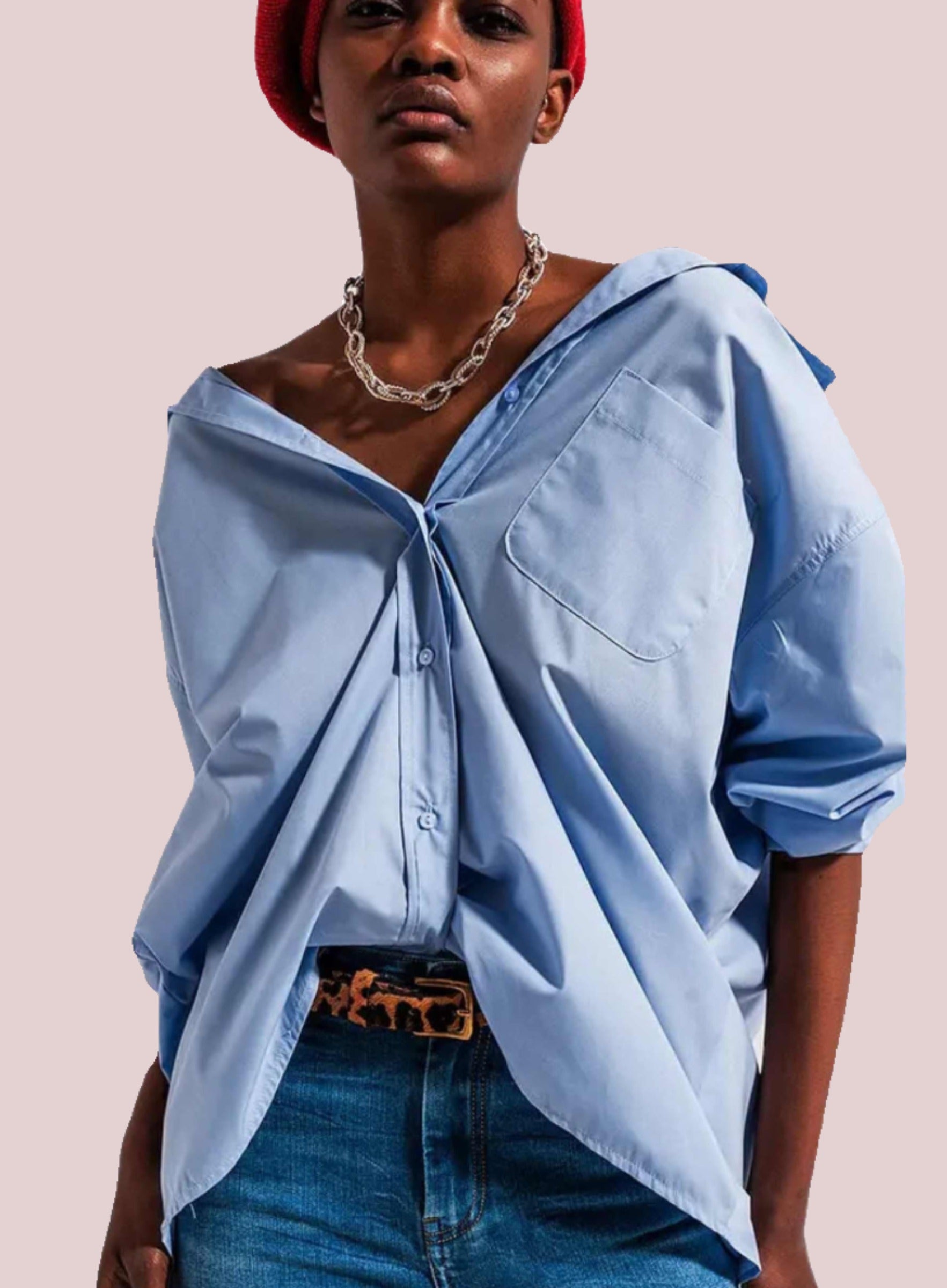 Relaxed poplin shirt in blue - BashStyling