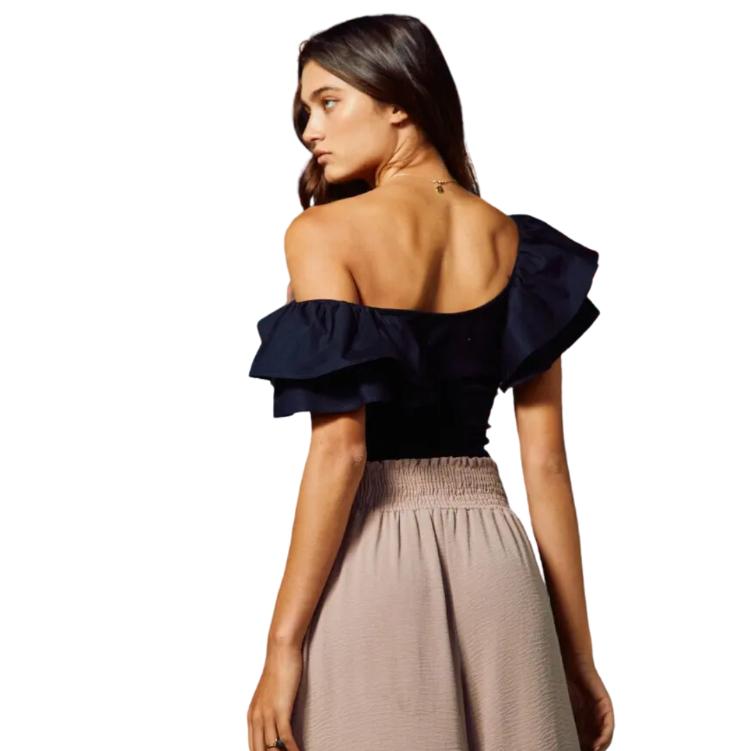 Ruffled Sleeve Cotton Ribbed Top - BashStyling