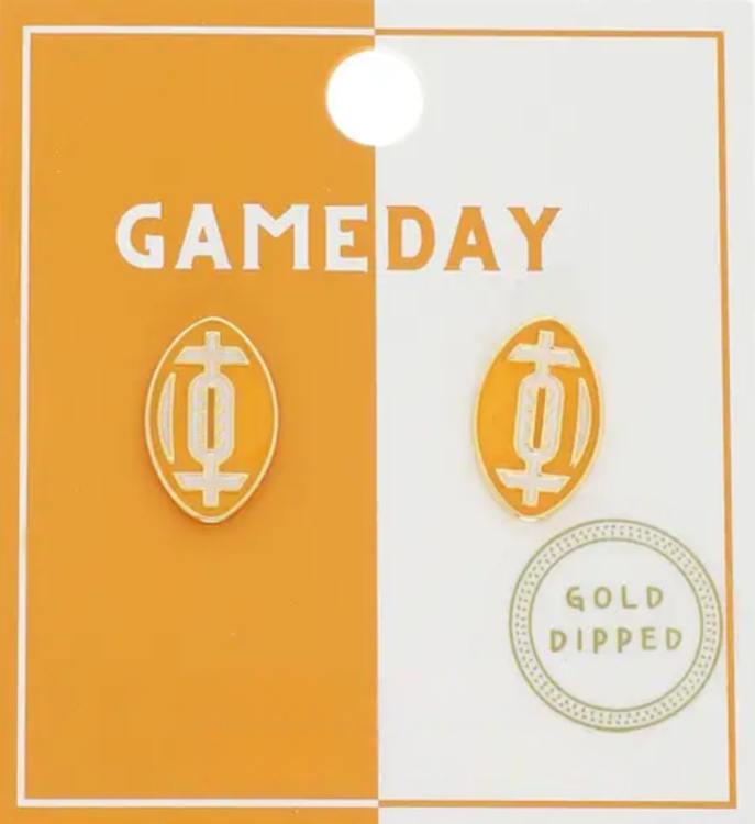 Game Day Football Gold Plated Stud Earrings