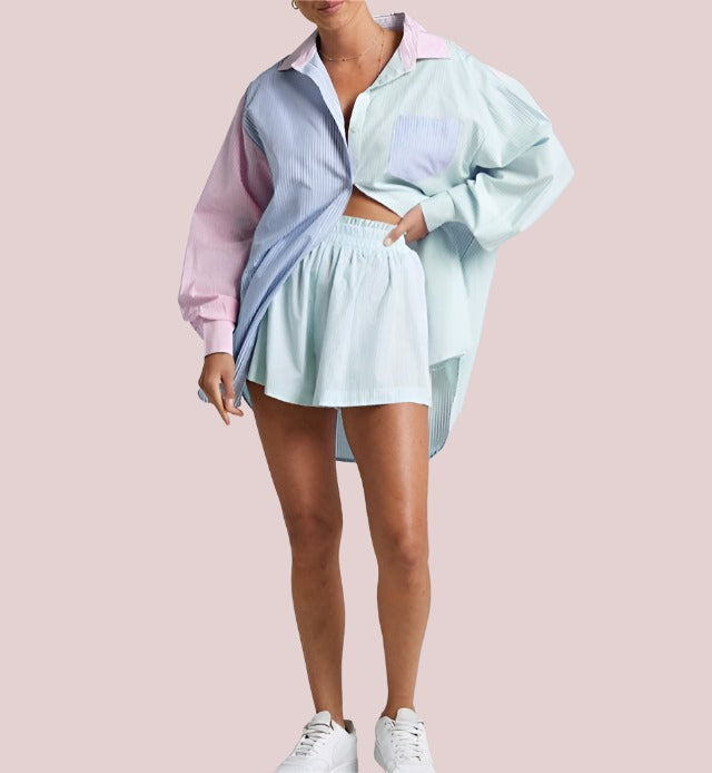Striped color-block shorts set - BashStyling