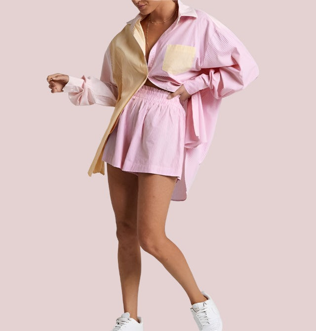 Striped color-block shorts set - BashStyling