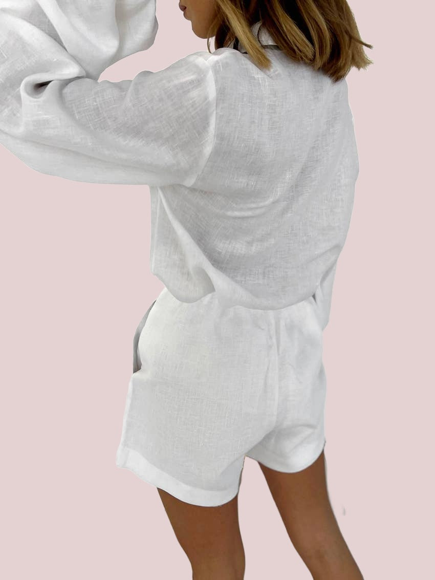 Cotton black contrast blouse short set - BashStyling