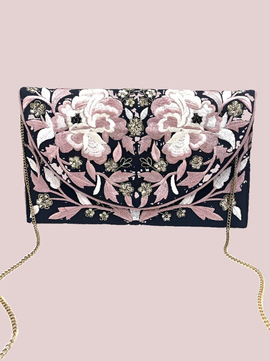 Blush Floral Embroidered Clutch - BashStyling