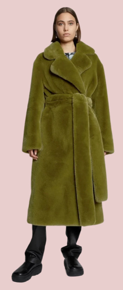 Belted Faux Fur Longline Trench Coat