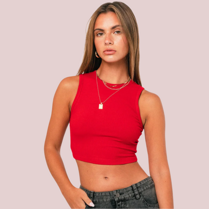 Ribbed Round Neck Crop Tank