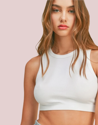 Ribbed Round Neck Crop Tank