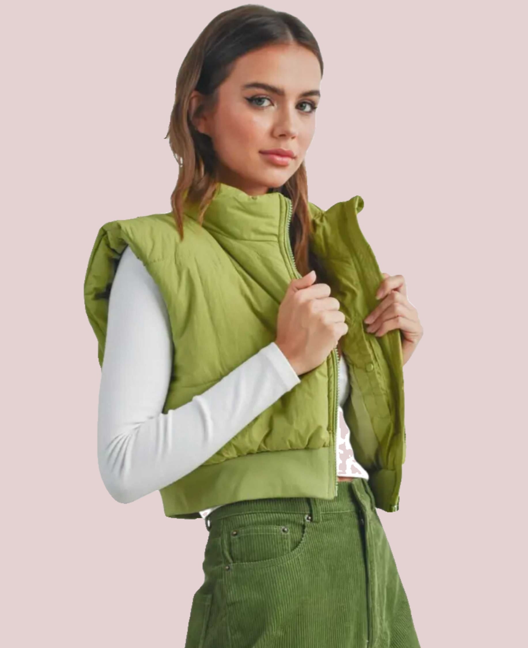 Zip-Up Crop Puffer Vest - BashStyling