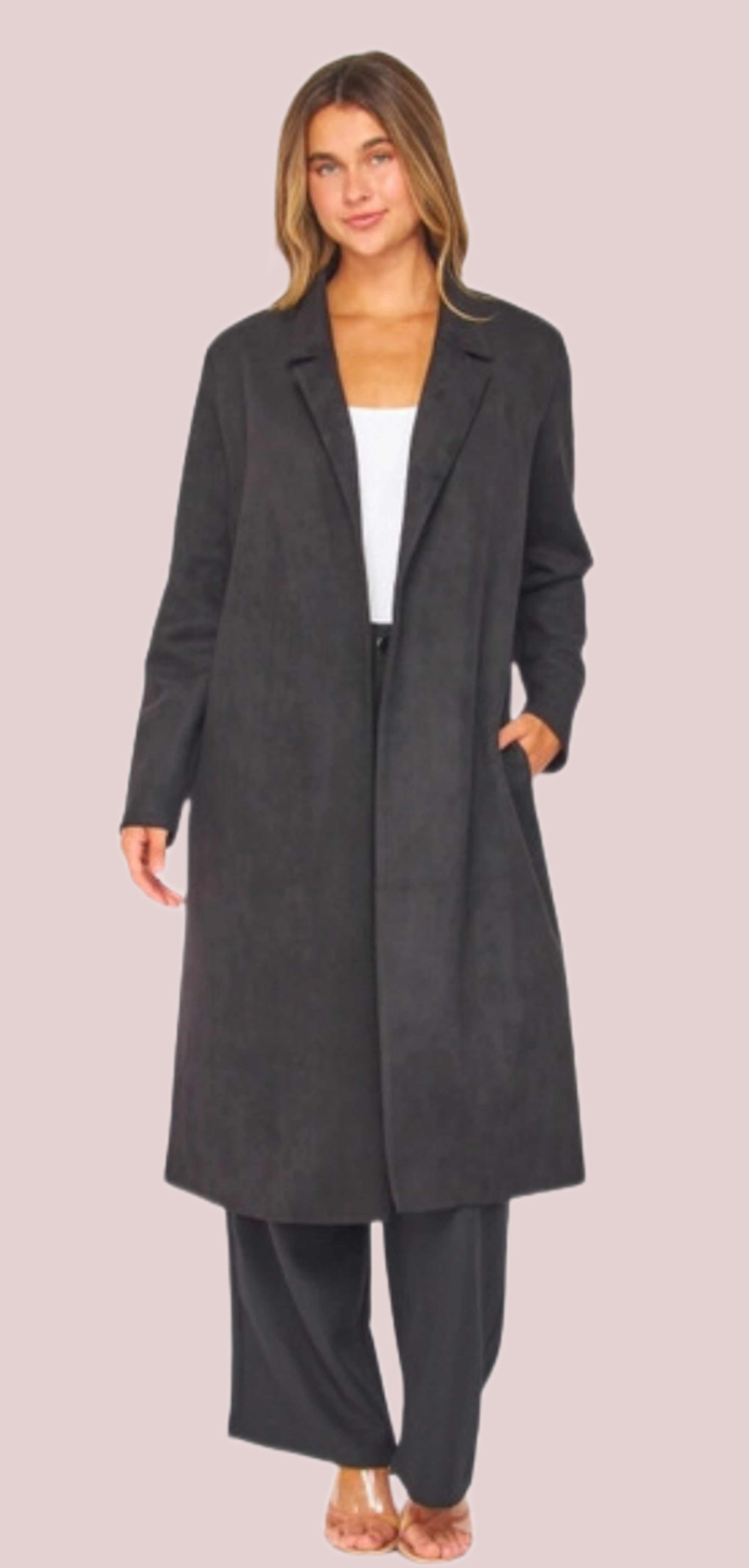 Faux Suede Long Coat - BashStyling