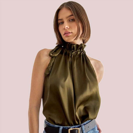 Elisabeth satin top with bow on the collar - BashStyling