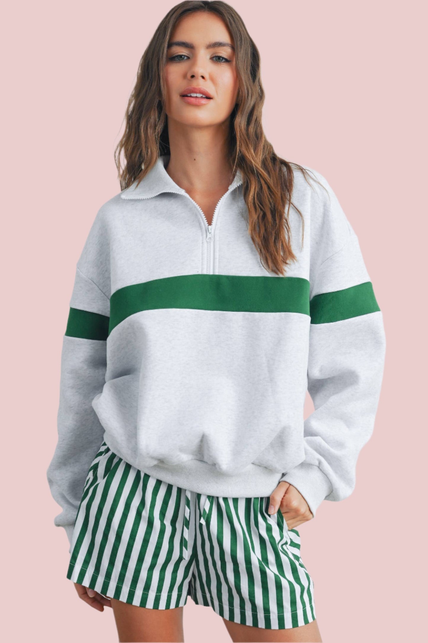 Two-Toned Half Zip Collar Sweatshirt