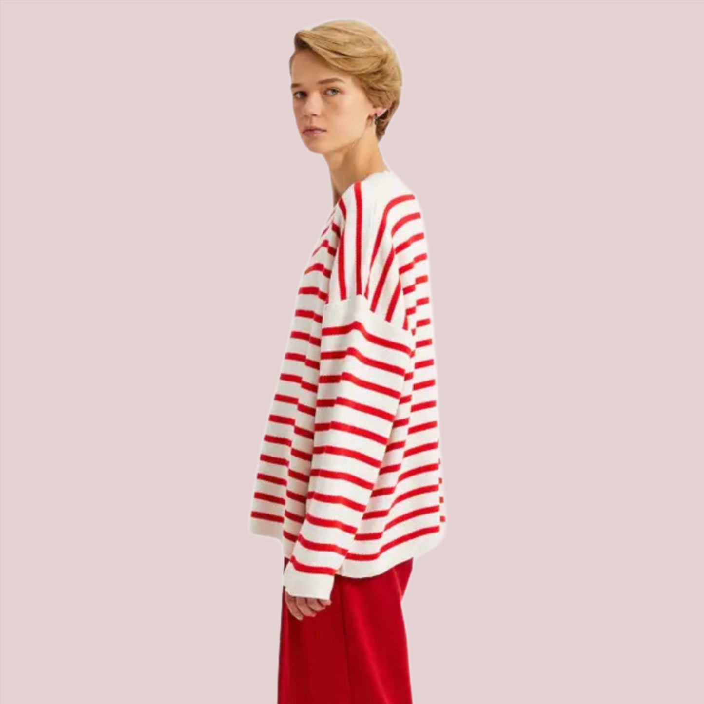 Striped Knitwear Sweater in Red - BashStyling