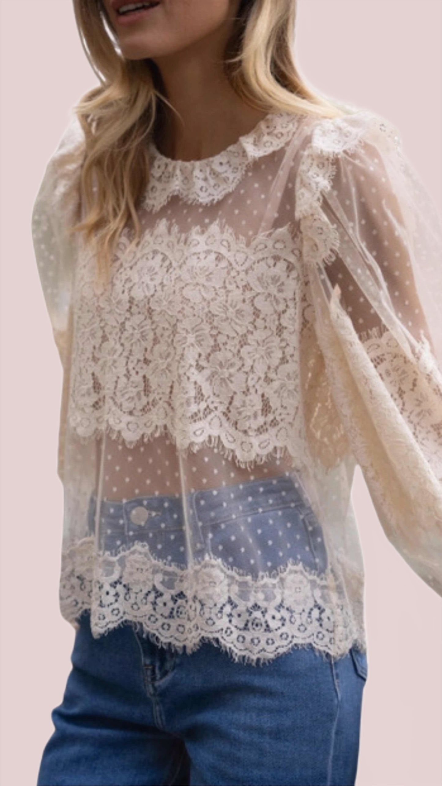 Claudine Collar Lace Blouse in Ecru - BashStyling