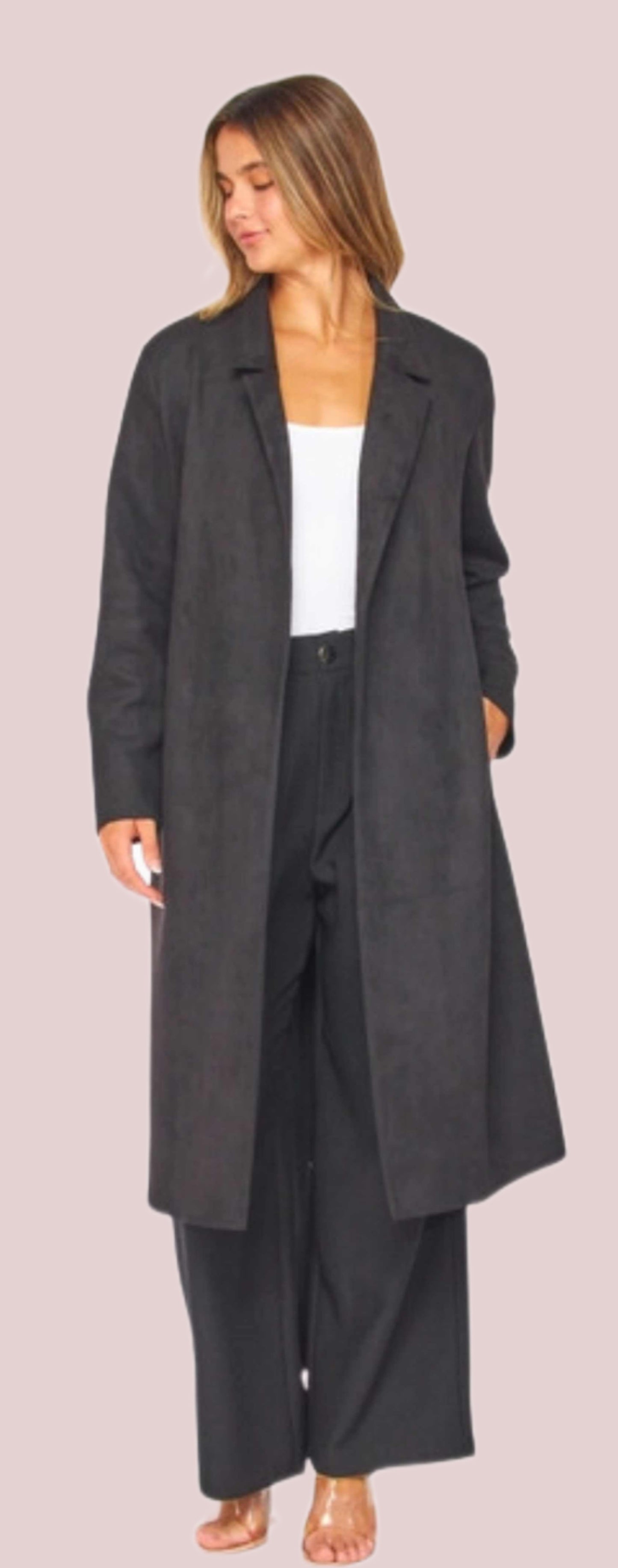 Faux Suede Long Coat - BashStyling