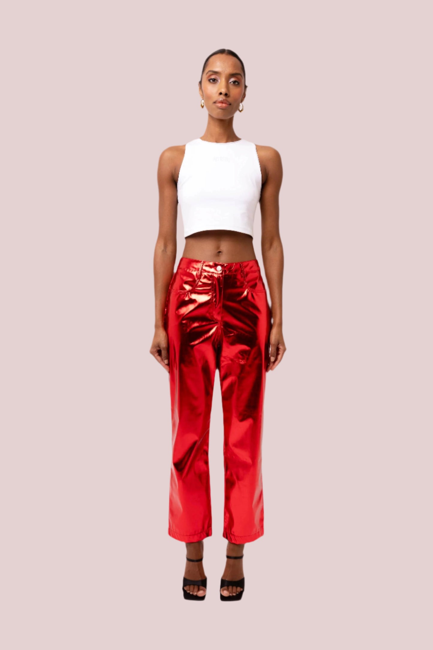 Lupe Straight Faux Leather Metallic Pants