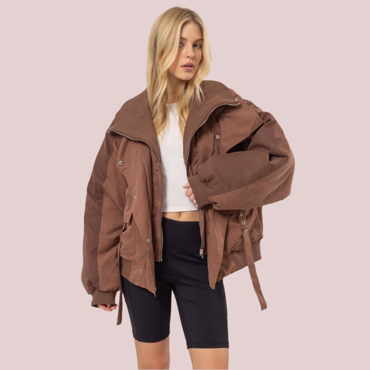 Contrast Shoulder Puffer Jacket