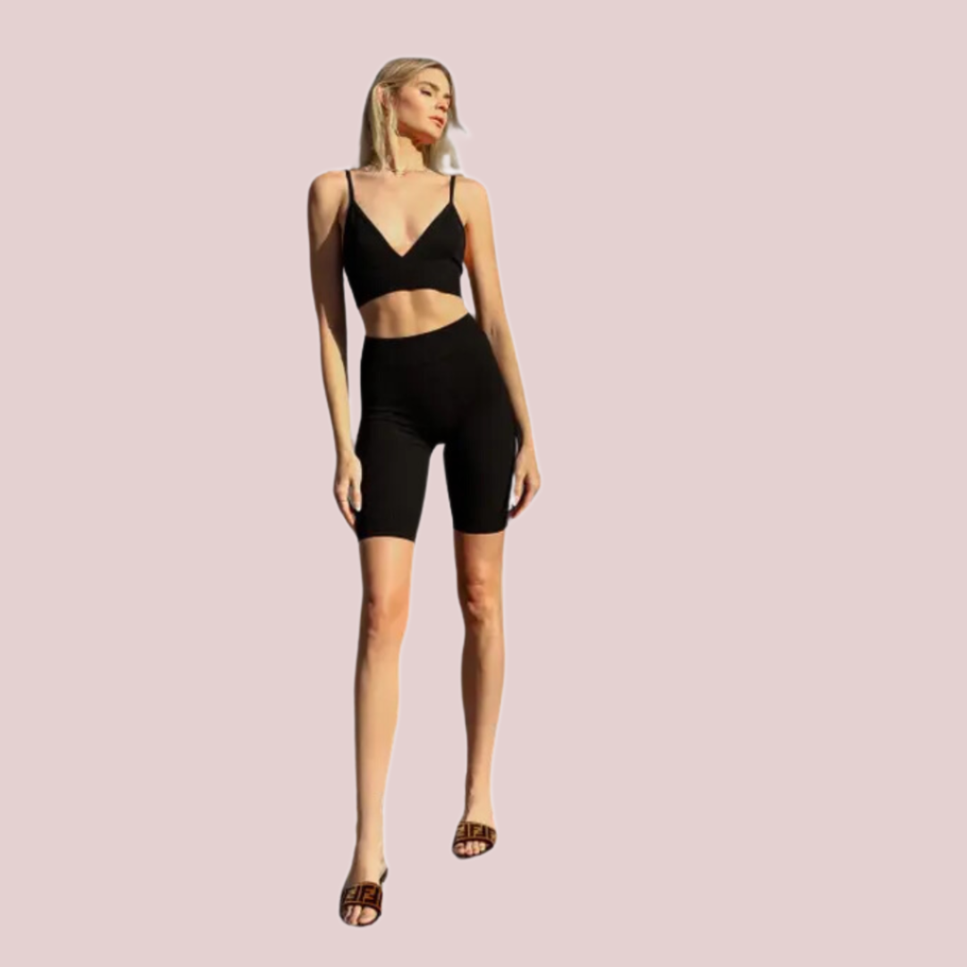 High-Waisted Ribbed Biker Short - BashStyling