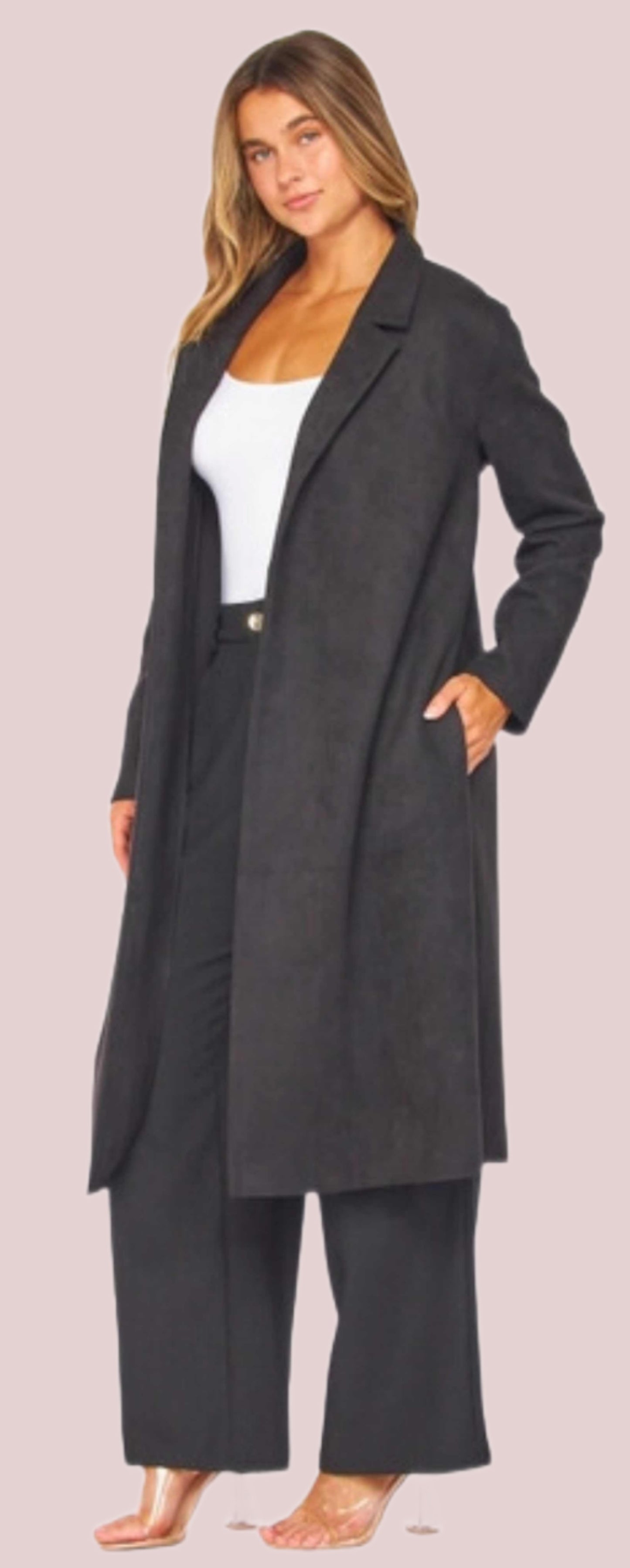 Faux Suede Long Coat - BashStyling