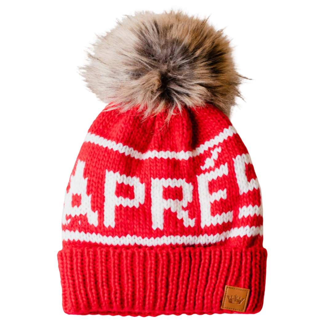 Red & White Apres Pom Hat