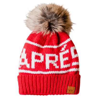 Red & White Apres Pom Hat