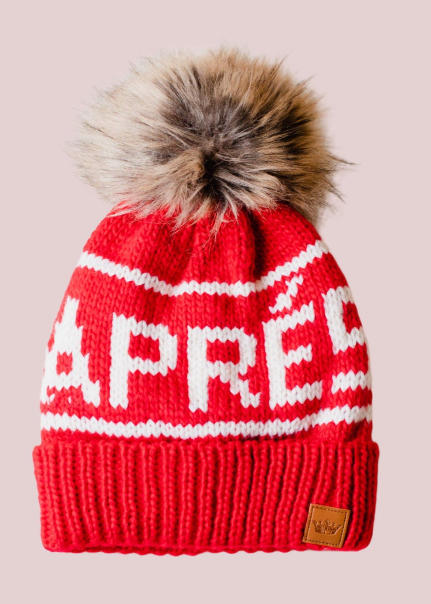 Red & White Apres Pom Hat