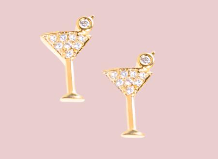 Gold Dipped Cz Martini Glass Stud Earrings