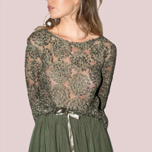 Rosette Blouse in Black and Olive