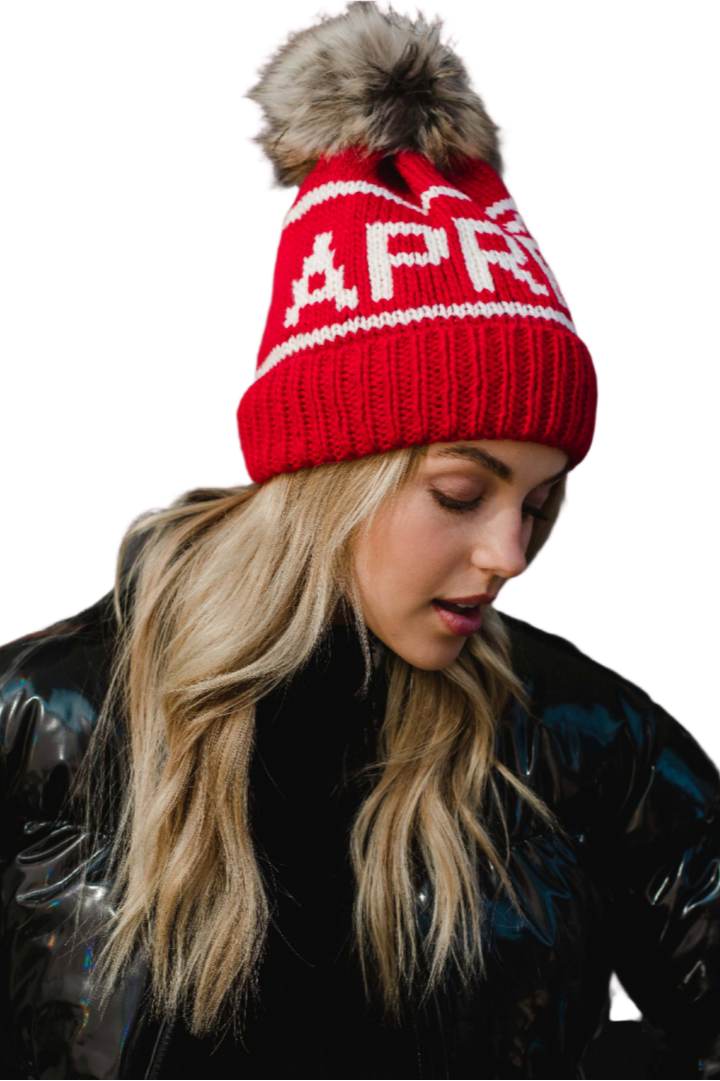 Red & White Apres Pom Hat