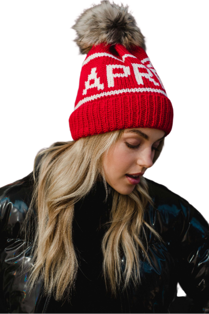 Red & White Apres Pom Hat