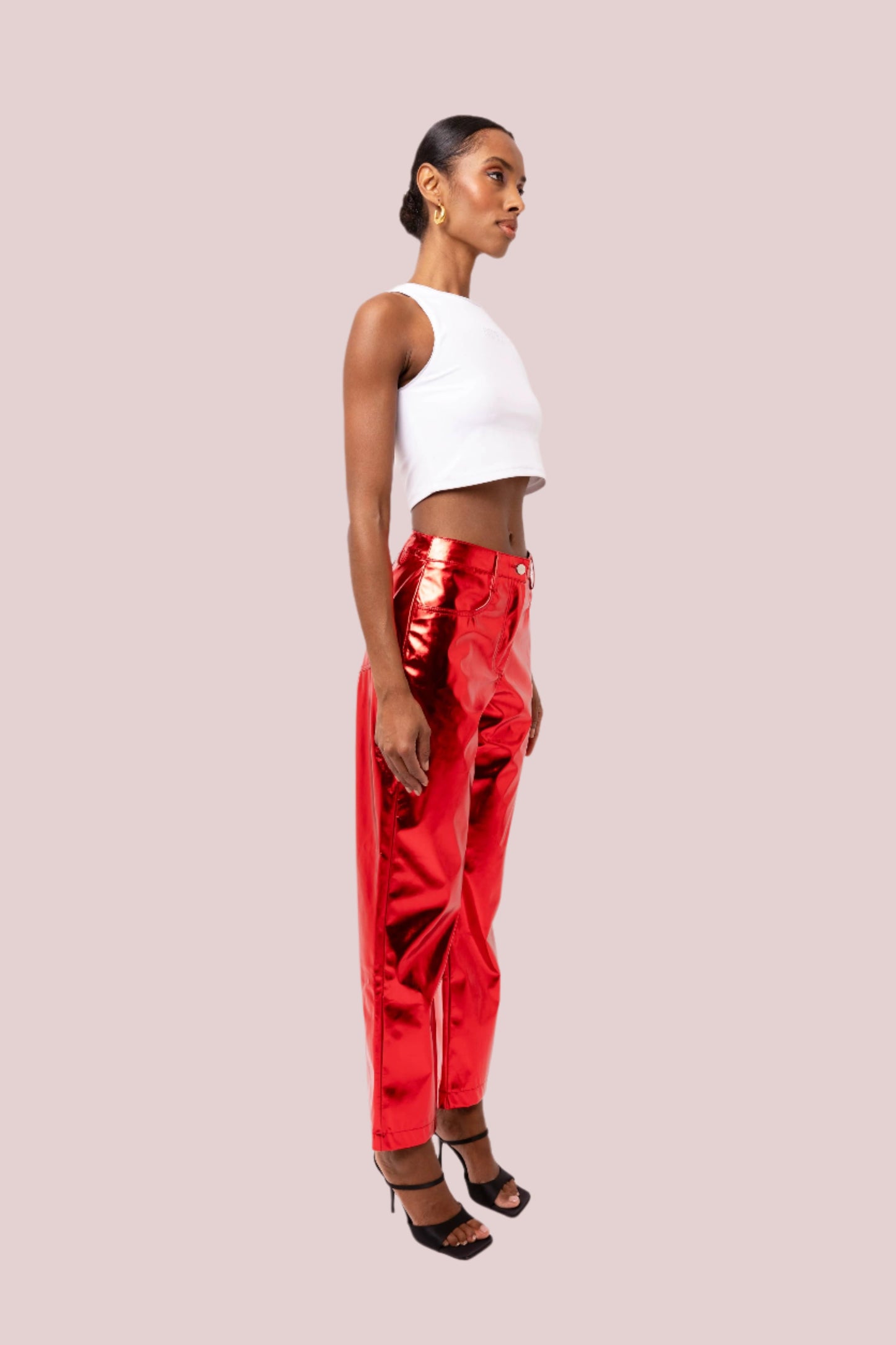 Lupe Straight Faux Leather Metallic Pants