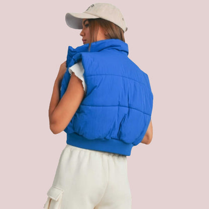 Zip-Up Crop Puffer Vest - BashStyling