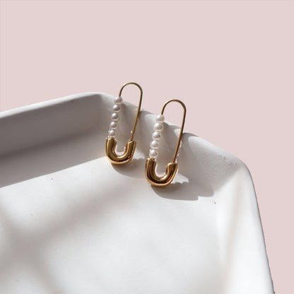 Pearl Safety Pin Earrings - BashStyling