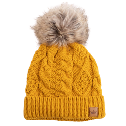 Mustard Cable Knit Pom Hat