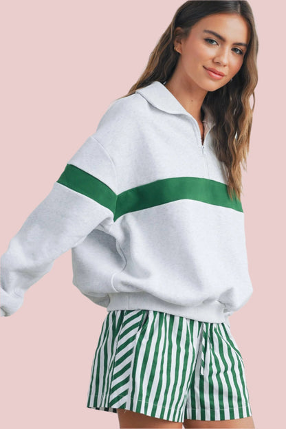 Two-Toned Half Zip Collar Sweatshirt