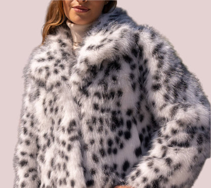 White Leopard Crop Fur Jacket