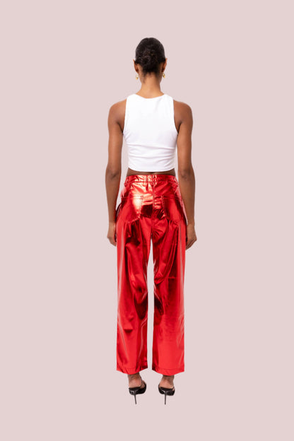 Lupe Straight Faux Leather Metallic Pants