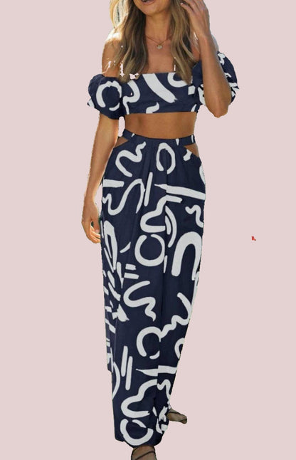 Abstract lines off shoulder bandeau top maxi set - BashStyling