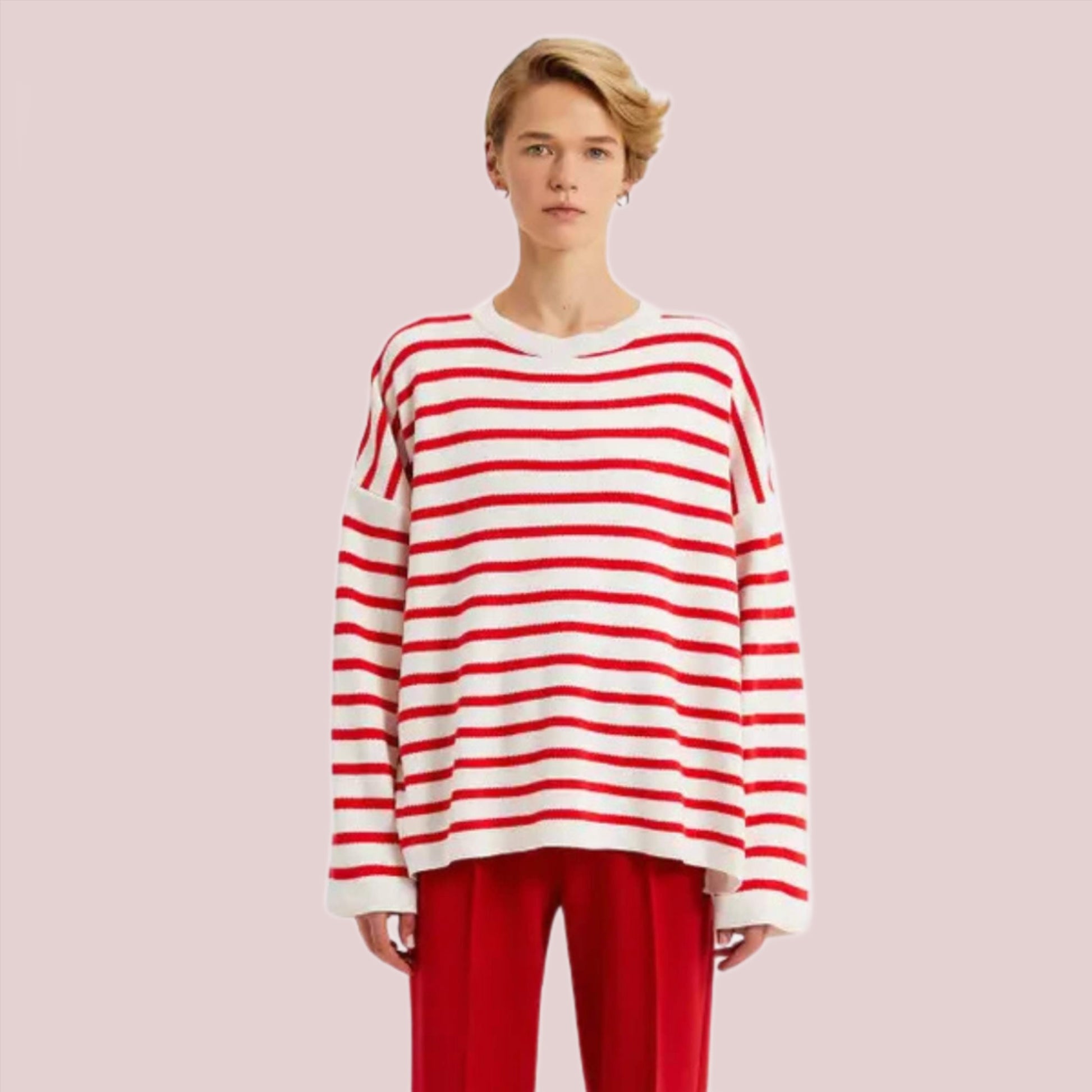 Striped Knitwear Sweater in Red - BashStyling