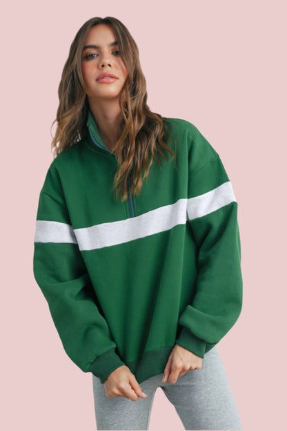 Two-Toned Half Zip Collar Sweatshirt