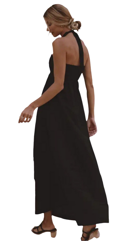 Penelope Halter Linen Maxi Dress - Black