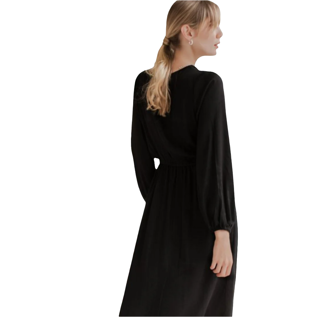 Greta Long Sleeve Midi Dress - Black